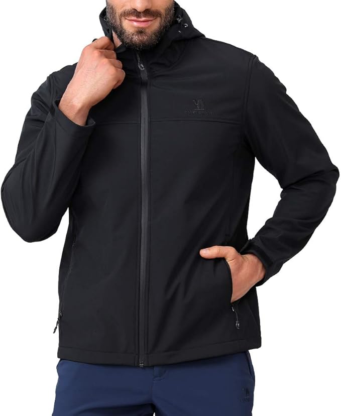 camel crown 软壳夹克男式连帽羊毛内衬户外夹克防风防水徒步休闲工作