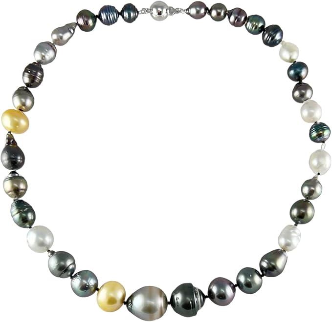 8-16mm 多色大溪地和南海养殖珍珠项链 aa 品质时尚纯银扣 - 优质珍珠