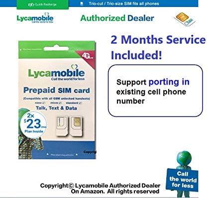 Port In Support Lycamobile 23 美元预装有2 个月的服务sim 卡 亚马逊中国 手机通讯