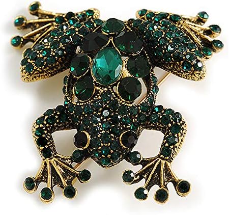 avalaya 复古灵感深*水晶青蛙胸针,陈年金色调 - 50 毫米高, 宝石