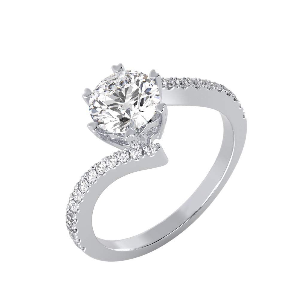 Saint Mosan 14K Gold Six Prong 1.05 carat Dewdrop (6.5 mm) Moissanite Single ring with curved set ring, Mother's Day gift