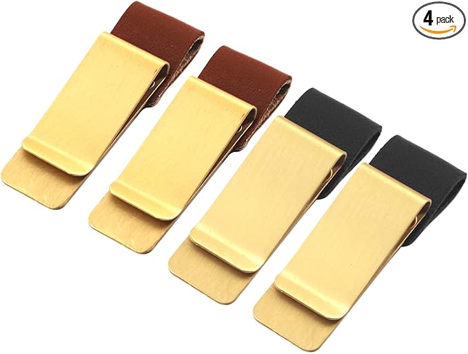 Gold Travelers 笔记本 黄铜夹 笔架 黑色 棕色 皮革 笔环 金属钱夹 4 件