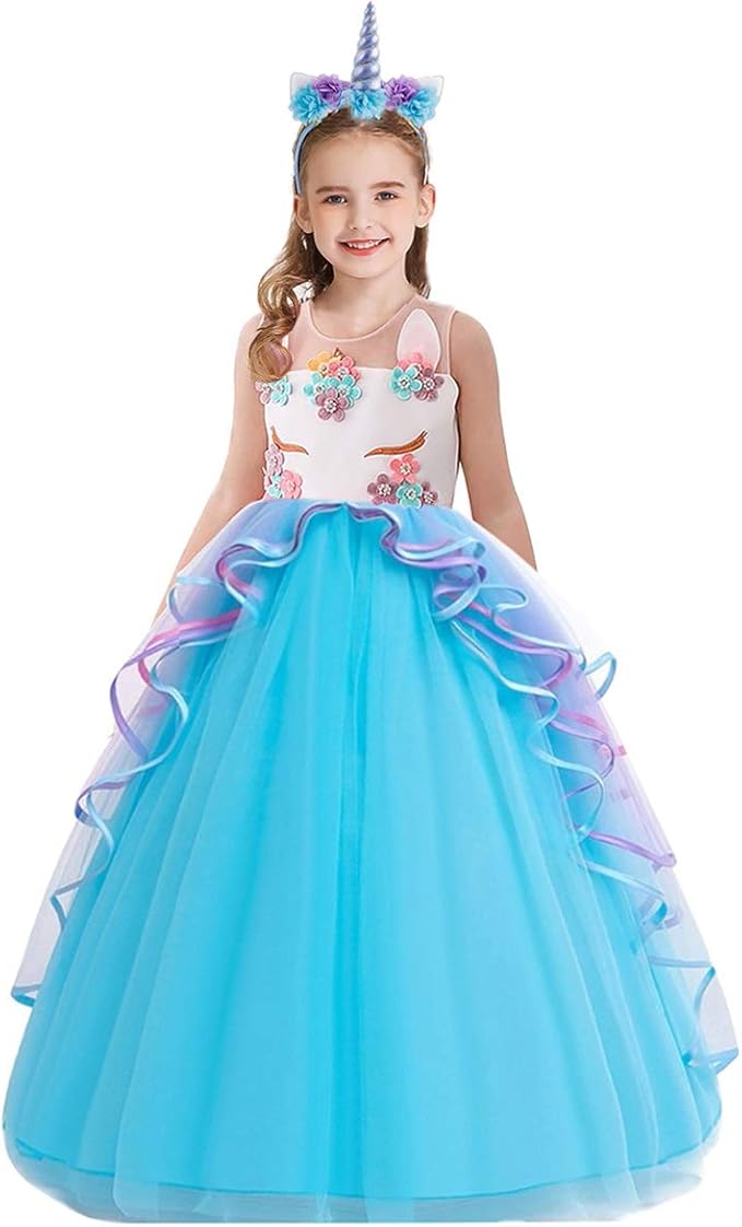 wocinl女孩公主连衣裙独角兽服装无袖生日派对婚礼圣诞节万圣节狂欢节