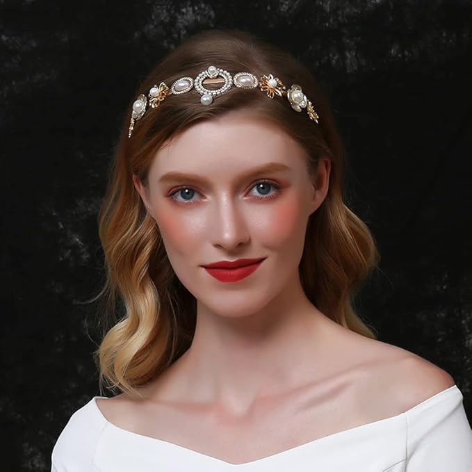 bethynas 巴洛克珍珠发带复古纯色花卉珍珠头带复古珍珠吊坠水钻魅力