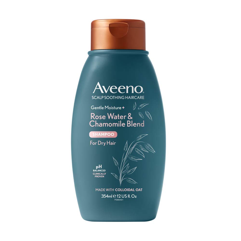 Aveeno Hair Itchy Head Skin Care Shampoo with chamomile ingredients for dry hair and head skin, Rose flavour, 54ml