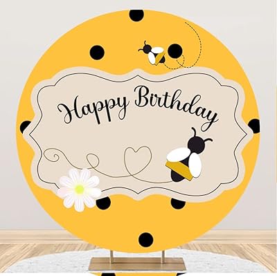 0 米)baby bee happy birthday 圆形背景盖雏菊蜜蜂生日快乐圆形背景