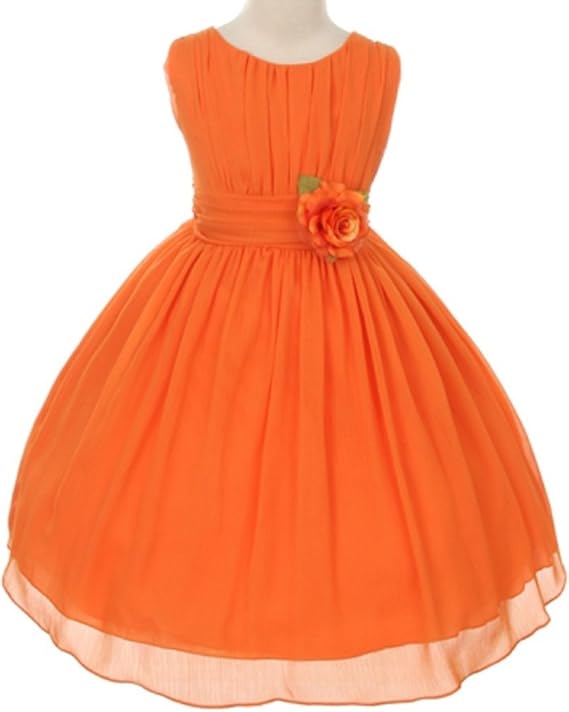 akidressyoryu褶饰圆领雪纺花朵女孩连衣裙适合小女孩