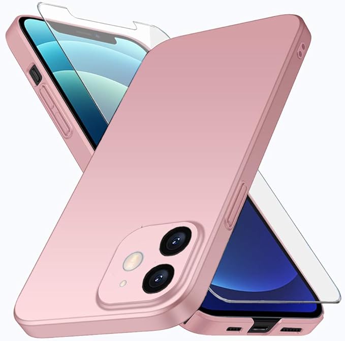 iphone 12   钢化玻璃屏幕保护膜,玫瑰金超薄保护套硬壳适用于 iphone