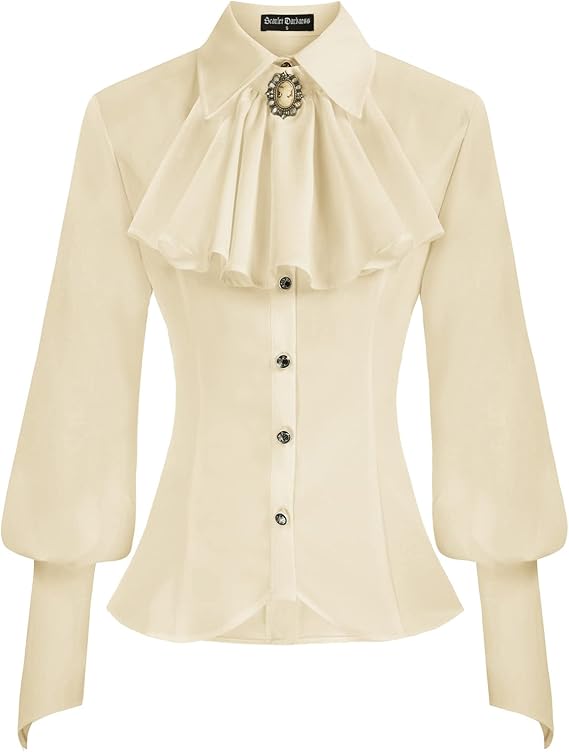 女式维多利亚时代衬衫复古莲花荷叶边长袖衬衫