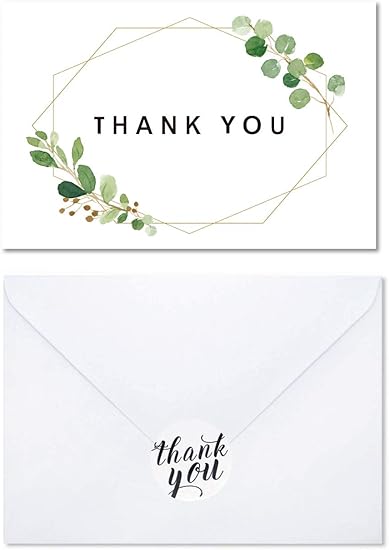 水彩折叠感谢卡 优雅设计感谢您的贺卡灯泡 包括40 张空白记事卡 信封和贴纸 婚礼 迎婴派对 商务 新娘的理想选择 亚马逊中国 办公用品
