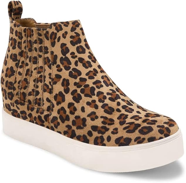 trish lucia 女式坡跟运动鞋防水台一脚蹬隐形坡跟鞋高帮弹性时尚靴子