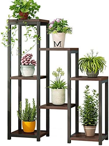 金属植物支架花盆架室内户外多层花架架花园阳台庭院客厅7 花盆 亚光黑色 厨具 亚马逊中国