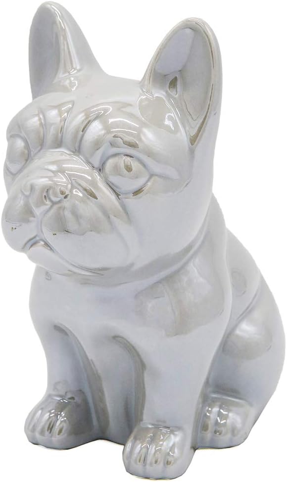 nayothecorgi 陶瓷狗雕像 - 坐法国斗牛犬 metallic dark grey