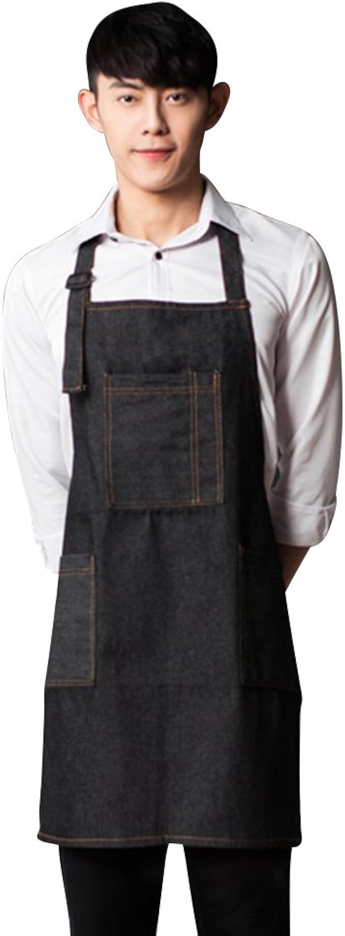 成人艺术画围裙牛仔围兜厨师围裙可调节厨房厨师围裙,带 2 个口袋艺术