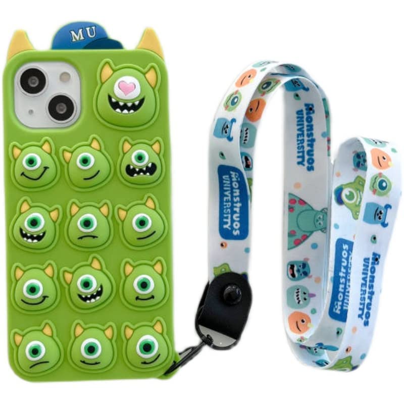 Squeeze It Soft silicone phone case with strap for Apple iPhone 12Pro 12Pro iPhone12 6.1 Monsters University MU Mike Sulley Pixar Disney Disneyland Cartoon Anime Cute Cute Cute Girl Kids