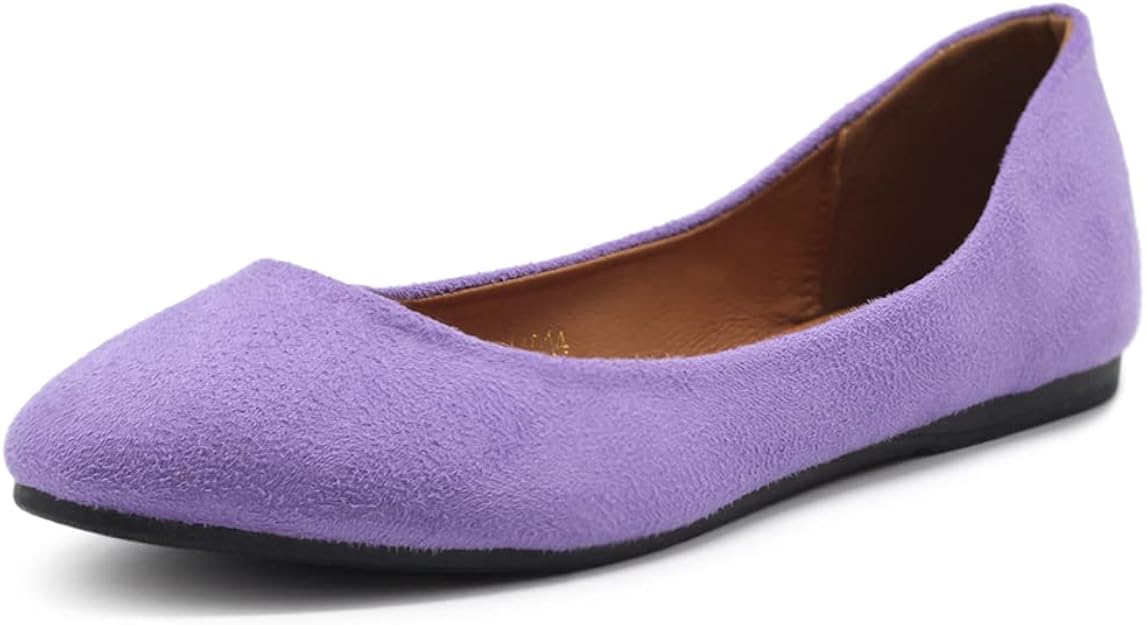 ollio 女式鞋芭蕾浅仿麂皮低跟平底鞋, 淡紫色, 8.