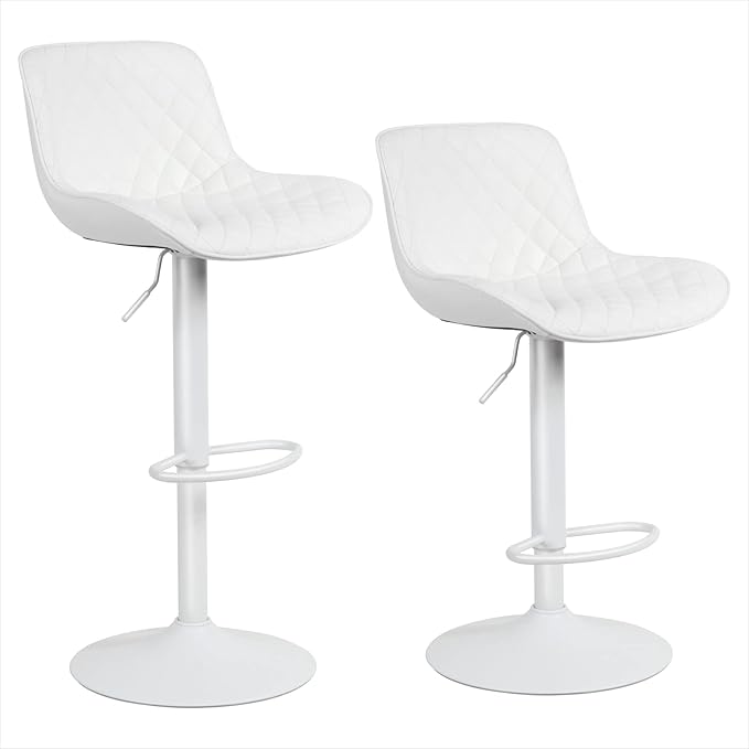 2 件套,白色,360°旋转可调节酒吧凳,pu 软垫吧椅,白色