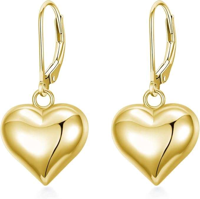 platyco 心形吊坠耳环 925 纯银/ 18k 镀金/黑色蓬松心形耳环女士