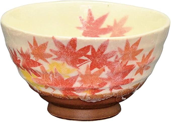 丰窑(yutakagama) 利休茶碗 白色 十二个月草花文 十一月 红叶