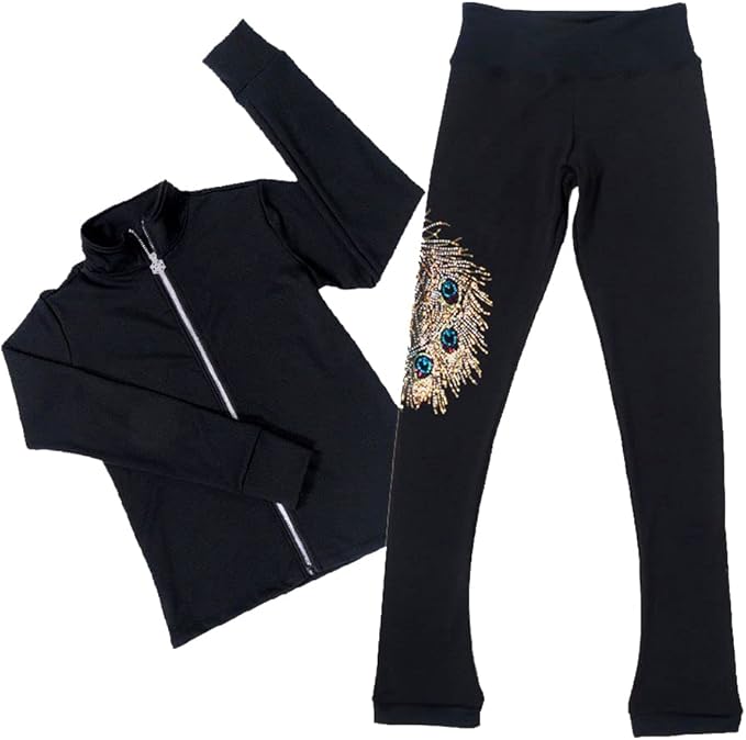 liuhuo 花样滑冰训练服 女孩 黑色 三维刺绣 凤凰图案