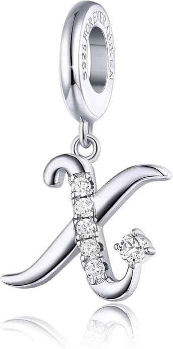 forever queen 925 纯银 a-z 字母首字母吊坠串珠魅力红色锆石字母