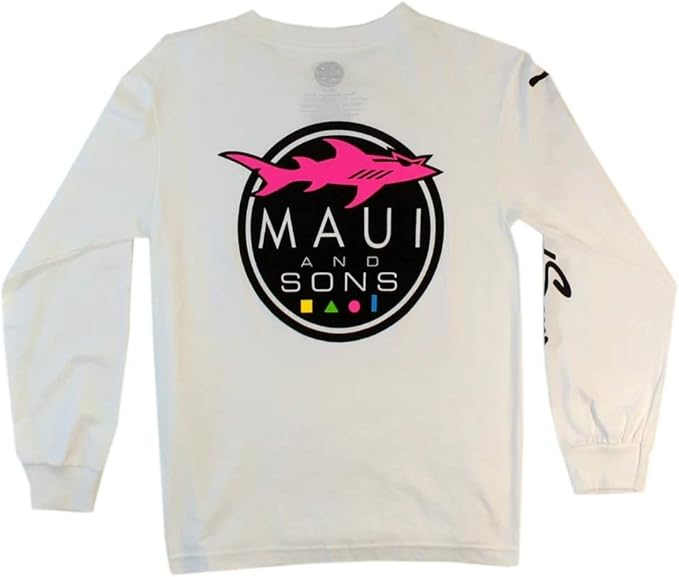 maui &amp; sons 男士长袖圆领鲨鱼标志 t 恤