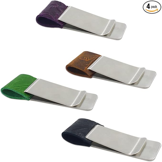 Yitexin 4 色笔记本笔夹,带不锈钢夹的笔环,复古皮革旅行笔套,现金夹,笔夹