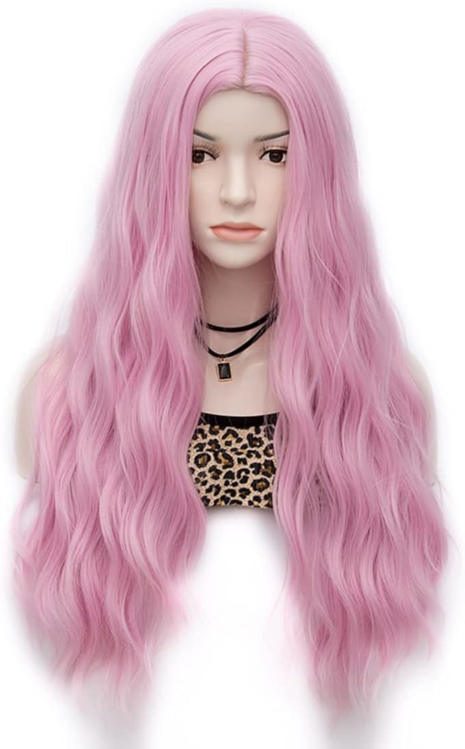 时尚浅粉色长卷发角色扮演假发服装派对原宿万圣节动漫