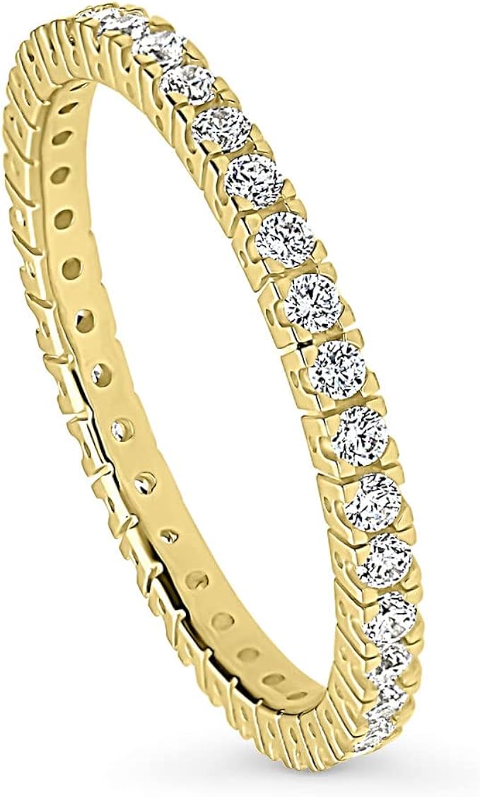 berricle 黄金闪光纯银方晶锆石婚礼永恒戒指