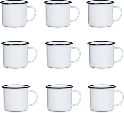 18 克搪瓷马克杯露营饮水杯白色咖啡杯带黑色边缘用于热压转印美国