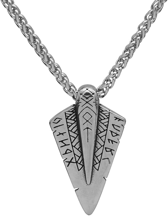 odin's spear gungnir 维京男士项链,带符文符号乌鸦奥丁