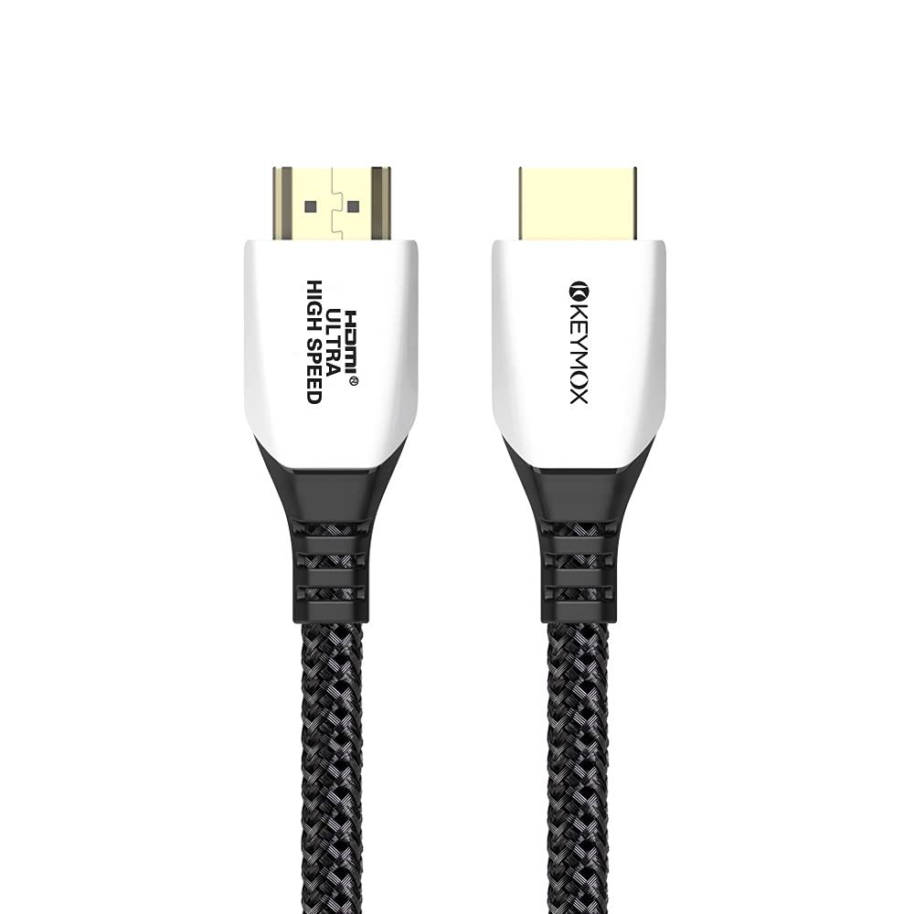 Keymox 8K HDMI cable Keymox 3ft about 91.44cm nylon braided LED indicator, 48Gbps ultra HD high speed, support 4K@120Hz and 8K@60Hz, Compatible with PS5, Xbox Series X, Apple TV, Nintendo Switch