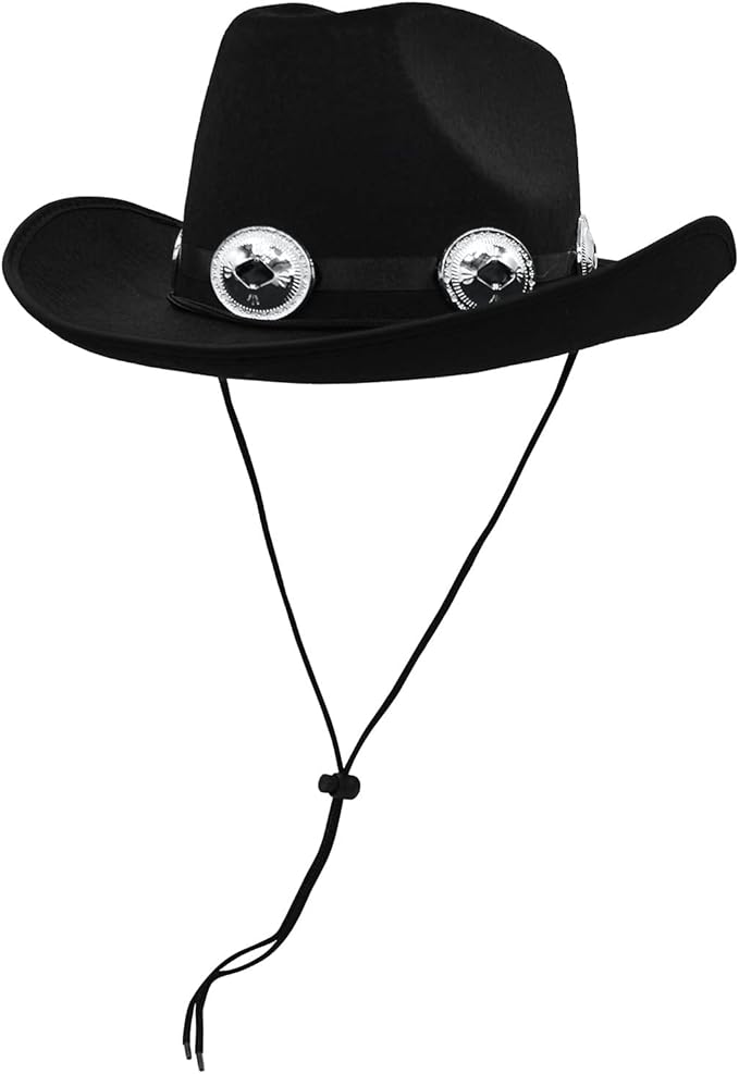 成人黑色牛仔女牛仔帽,带银色conchos 西部服装配饰