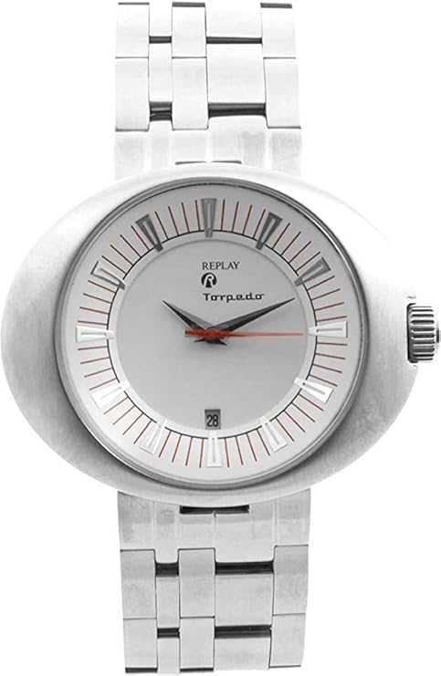 replay rm5201bh 男式模拟石英手表带日期指示器和银色金属手链