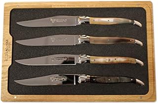 laguiole en aubrac 豪华全锻造全汤不锈钢牛排刀 4 件套,带混合角柄