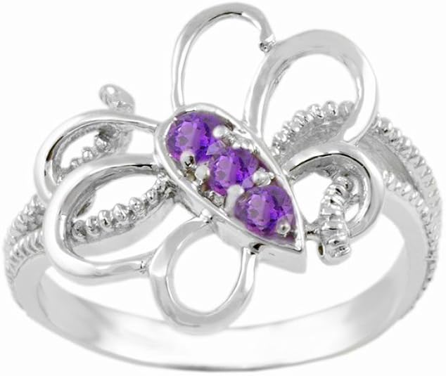 14k 白金紫水晶3 石蝴蝶戒指紫色 珠宝首饰 亚马逊中国