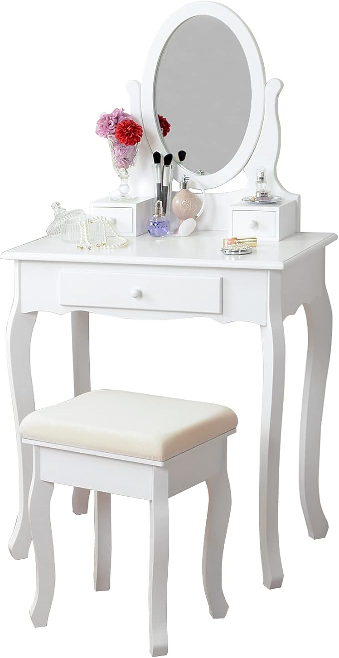萩原 梳妆台白色 椅套装 md-6567wh