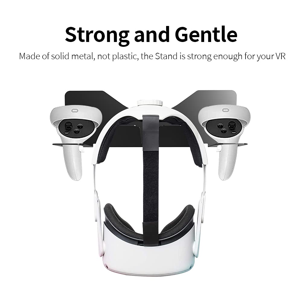 JDDWIN VR Headset Wall mounted storage stand hook compatible with Oculus Quest 2, Quest, Rift-S, HP Reverb G2, HTC Vive, Vive Pro, Valve Index, PS VR (black)