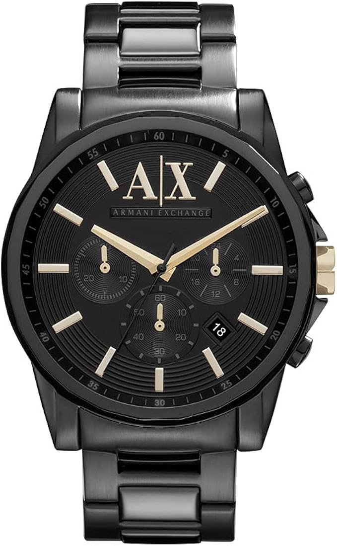 armani exchange 银行黑色表盘黑色离子镀男士手表 ax2094