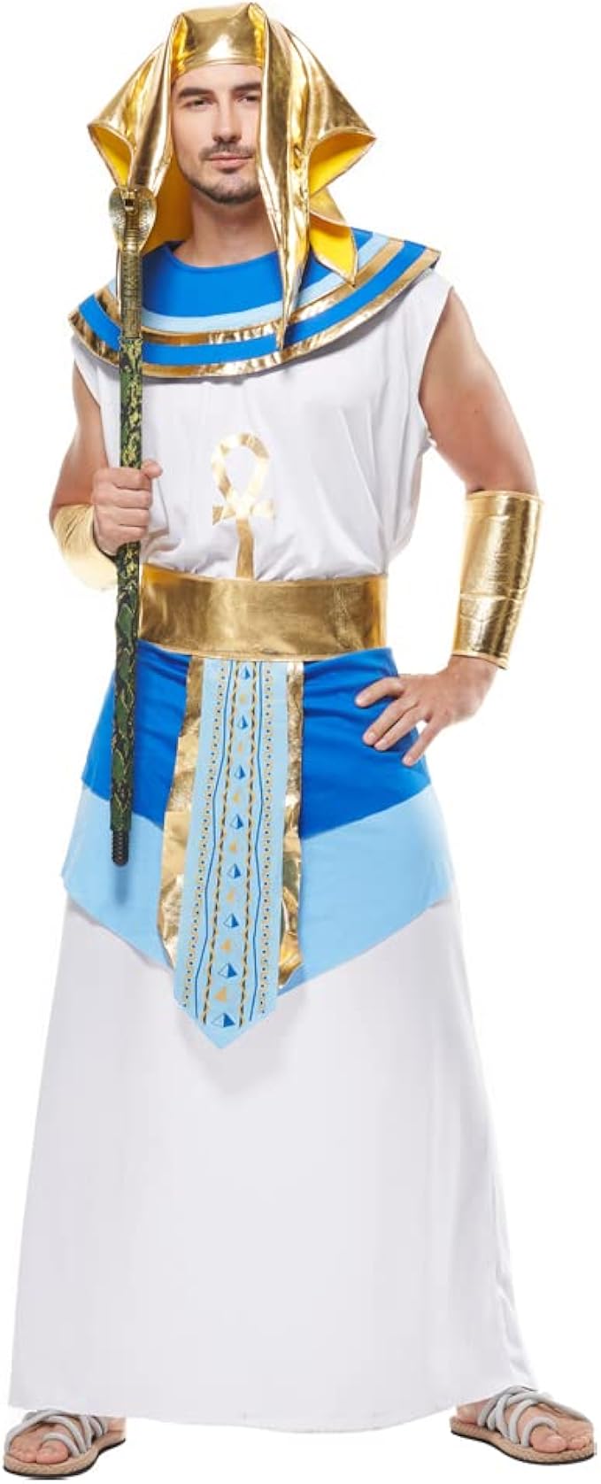 fantastcostumes 男士古埃及国王法老服装白色和蓝色长袍万圣节角色