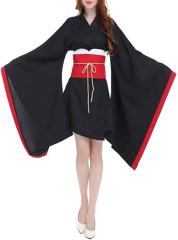 女式短款和服连衣裙带腰带哥特式洛丽塔浴袍日本传统和服角色扮演花式