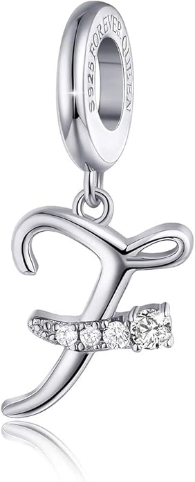 forever queen 925 纯银 a-z 字母首字母吊坠串珠魅力红色锆石字母