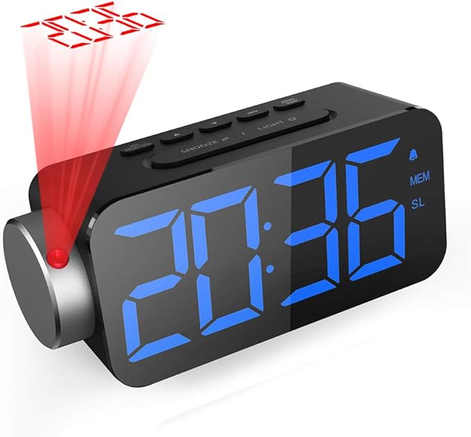 可调光 led 显示屏数字闹钟带 usb 手机充电器,180° 便携式投影时钟