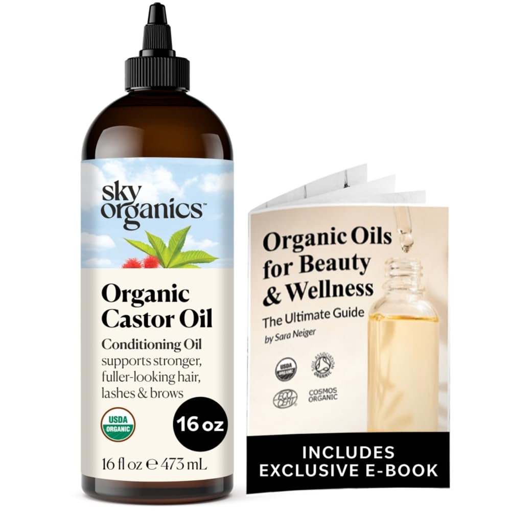 Castor Oil USDA * Cold pressed (6 oz)* Pure Hexane-free castor Oil - Conditioning and Repair, for dry skin, * Growth - for skin, * Care, eyelashes - Castor Oil from Sky Organics47ml, piece