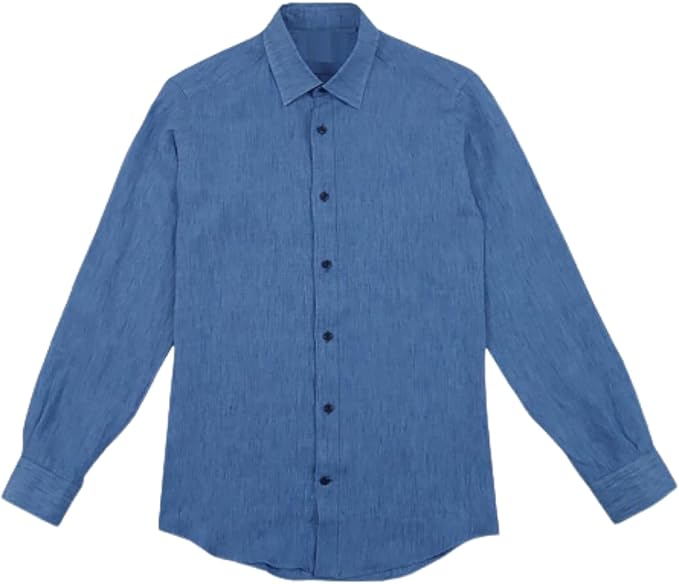 男式棉麻纽扣衬衫休闲长袖宽角领衬衫夏季沙滩纯色上衣