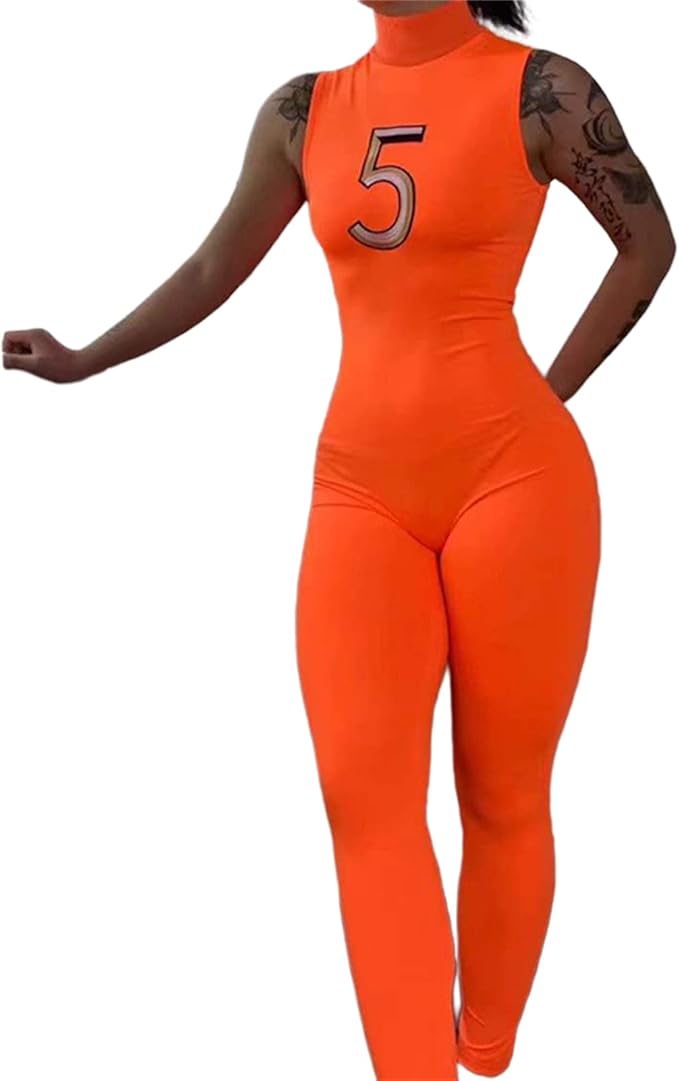 echoine 女式性感印花紧身连身衣 - 无袖长裤连体裤俱乐部装