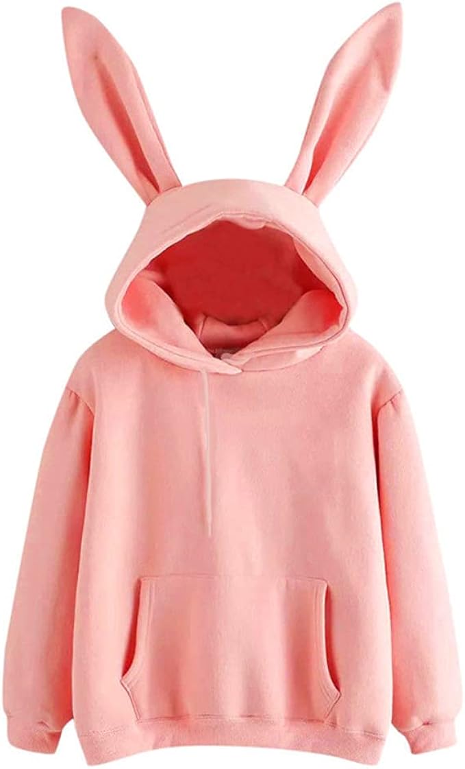 女式可爱兔耳连帽衫kawaii连帽衫带耳朵兔子连帽套头超大运动衫上衣