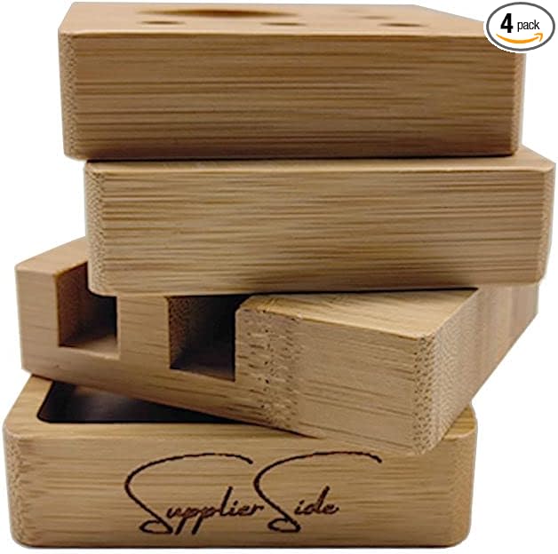 SupplierSide 4 件套桌面收纳套装竹制办公用品存储和桌面配件。办公室装