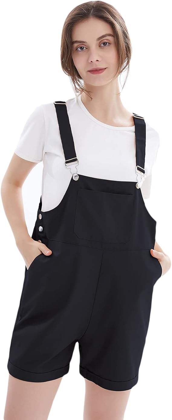 女式宽松短款背带裤,适合女士夏季背带裤短裤,背带裤整体短裤