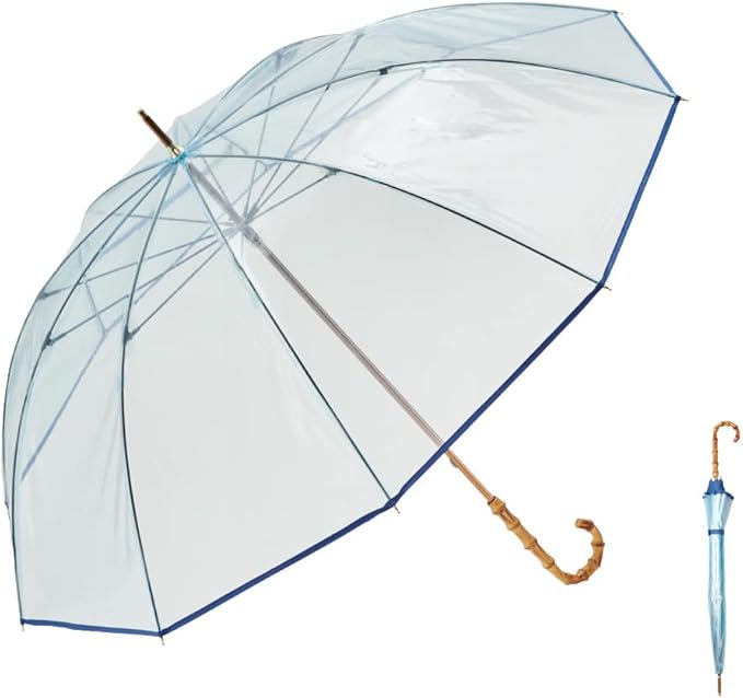 waterfront 长柄伞 雨伞 umbulatio 10k透明灯 滚边彩色天蓝色 60cm